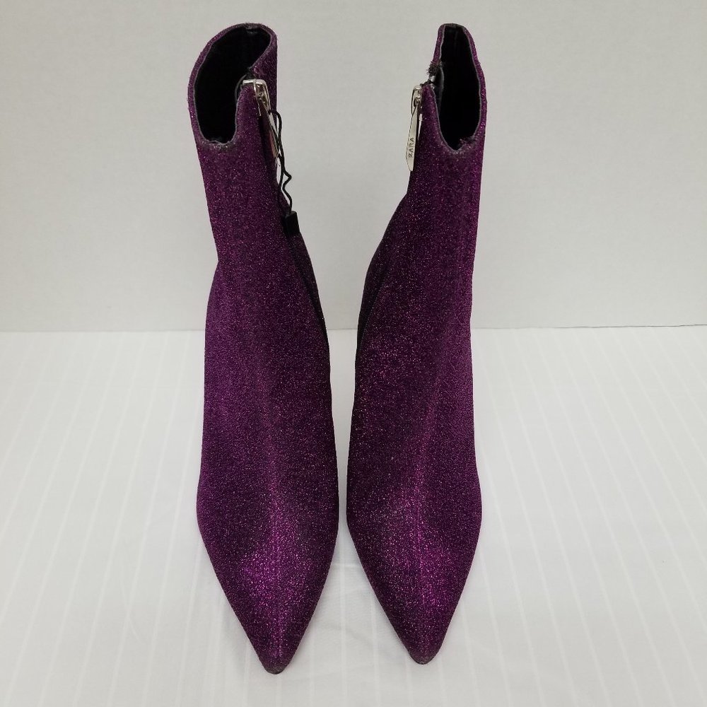 Zara Trafaluc Stiletto Boots-Purple Glitter-Side Zip-Size 5 or 6-NWOT